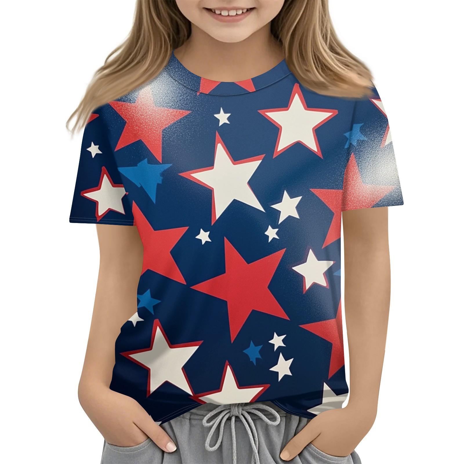 

Детская модная повседневная футболка с коротким рукавом и принтом «День независимости» с круглым вырезом 160 арбуз красный