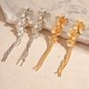 Vintage Metal Three Flower Dangle Earrings for Women Bling Long Tassel Rhinestone Chain Earrings Exaggerated Elegent Jewelry