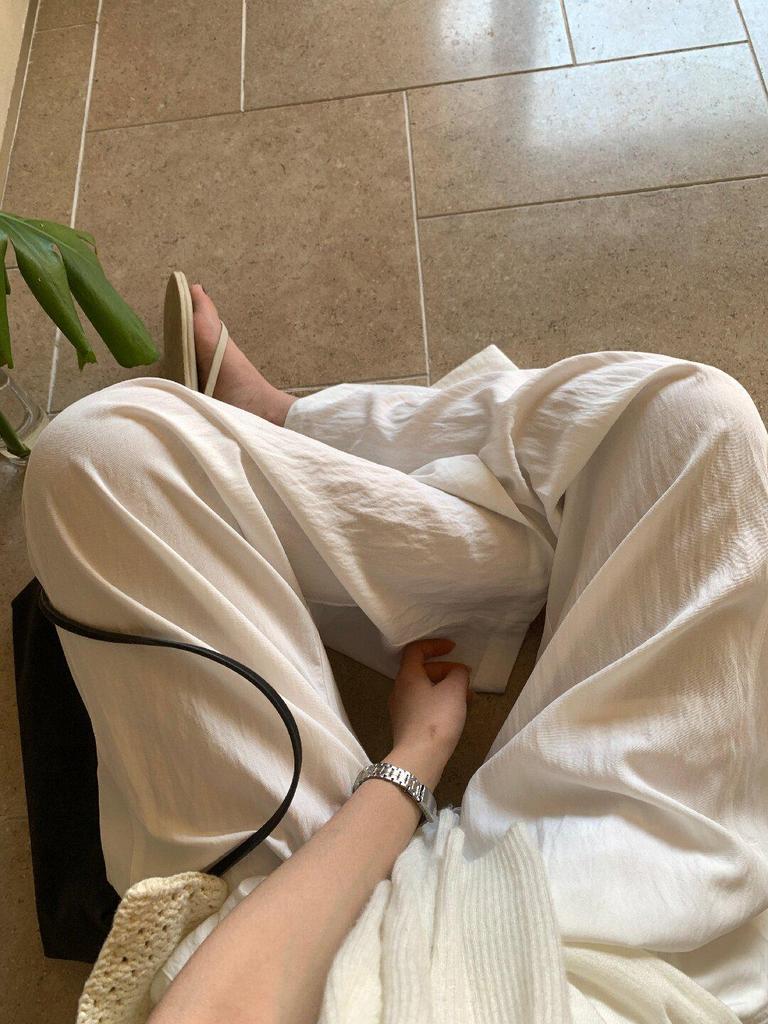 Women's Lemon Green Tea Relaxed Fit Elastic Waist Wide-Leg Pants - Slimming, Loose, Straight, Casual, Long (2026)