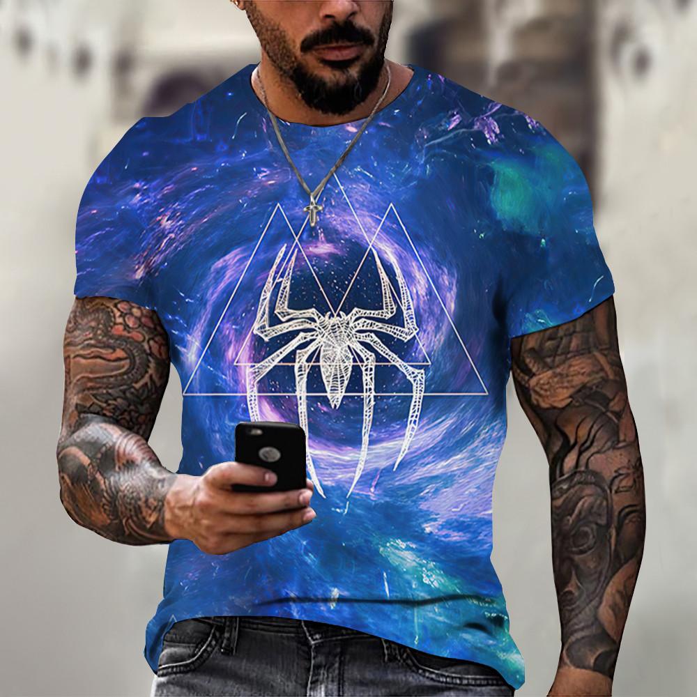 Herre T-skjorte Sommerrød 3D Spider Print T-skjorter Herre Cool Spider Kortermet O-hals T-skjorte Herre Oversized klær