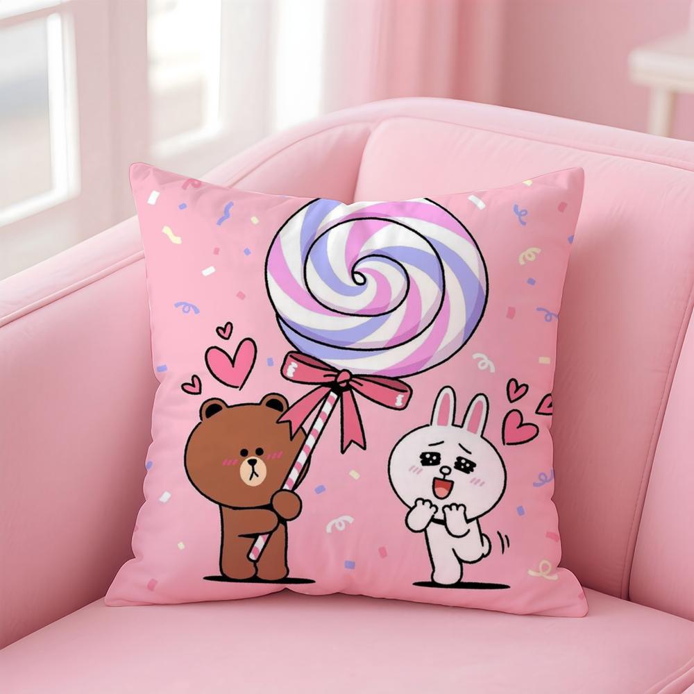 BBrown Bear and Cony Cushion Cover Linen Pillowcase Cover Soft Decor for Sofa Home Room