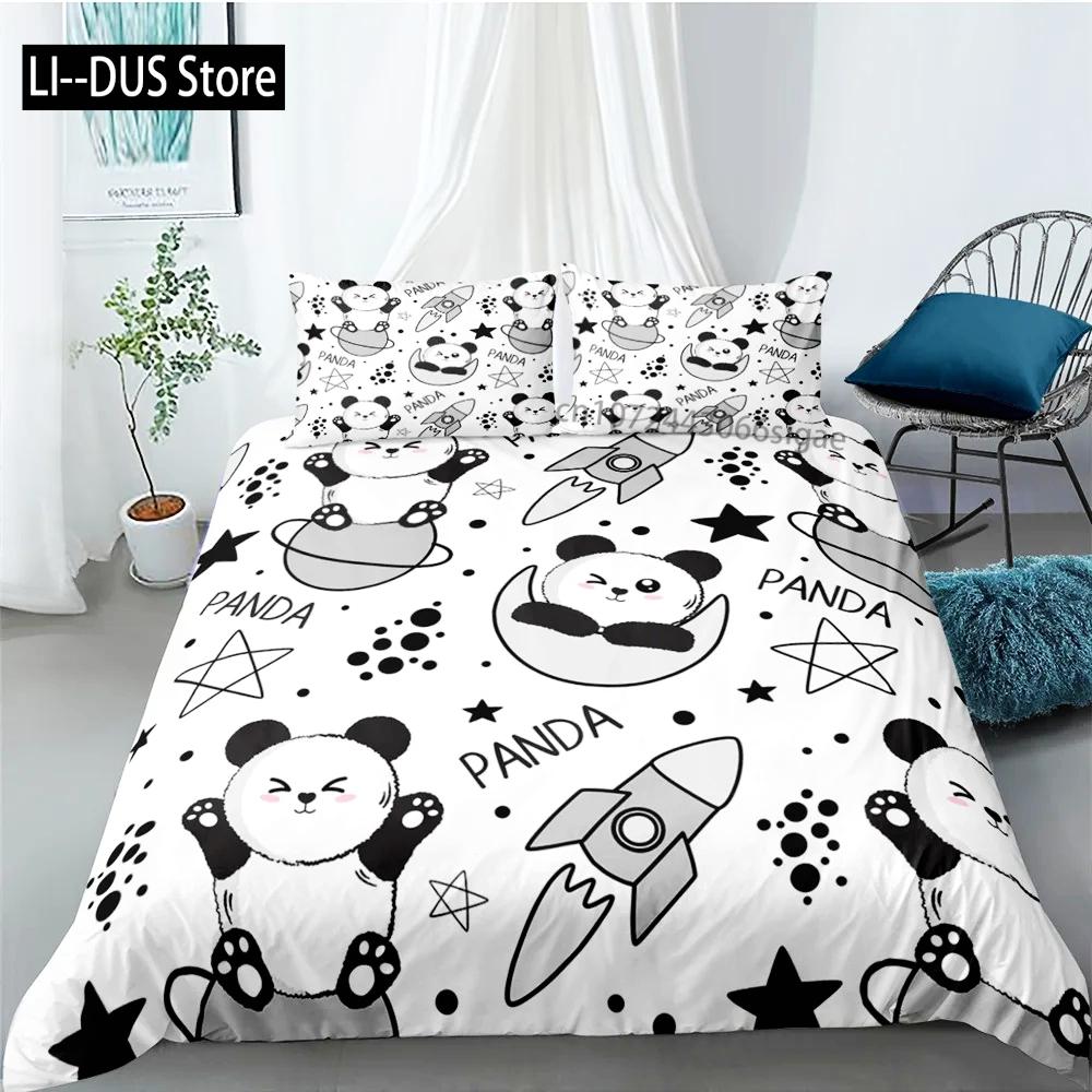 Set da letto Panda Cartone Animato Carino Bambino Bambini Copripiumino Creativo per Ragazzi con Federa Set da Letto King Size per Adolescenti