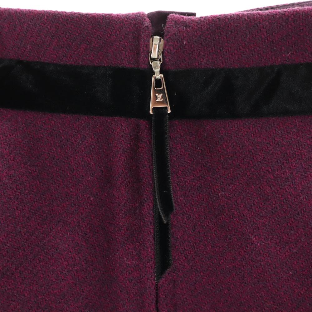 LOUIS VUITTON French wool Midi Skirt 36 Purple Back zip Women Used