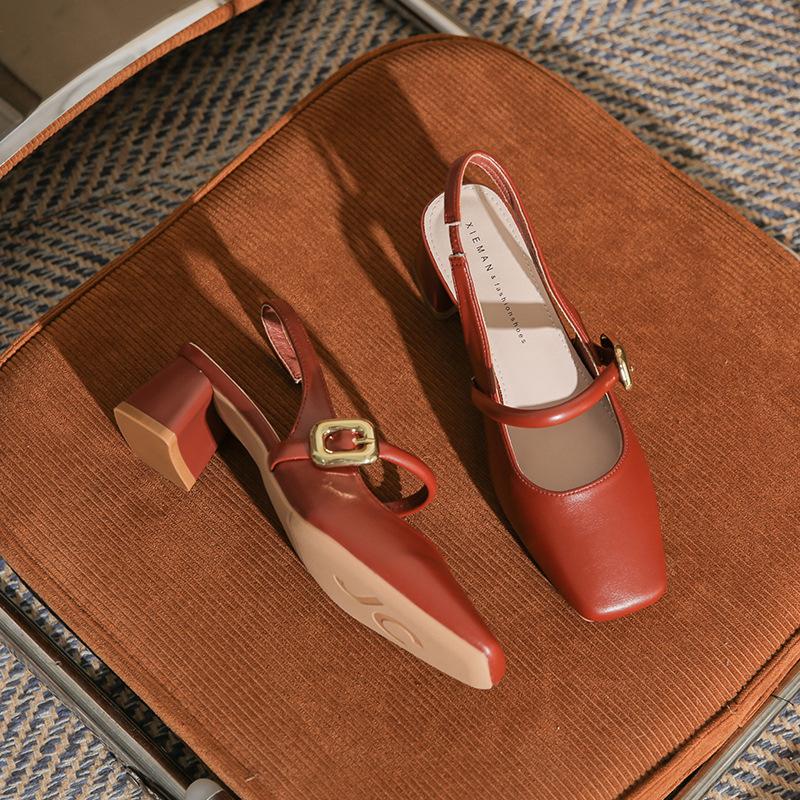 Niche Design New High-end Temperament Thick Heel Square Head Versatile Style Empty Women's Single Shoes