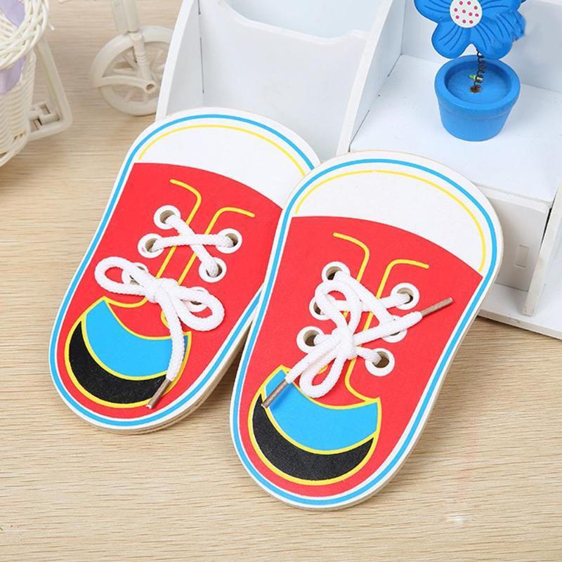Wooden tie laces threading children's kindergarten educational toys enlightenment teaching single