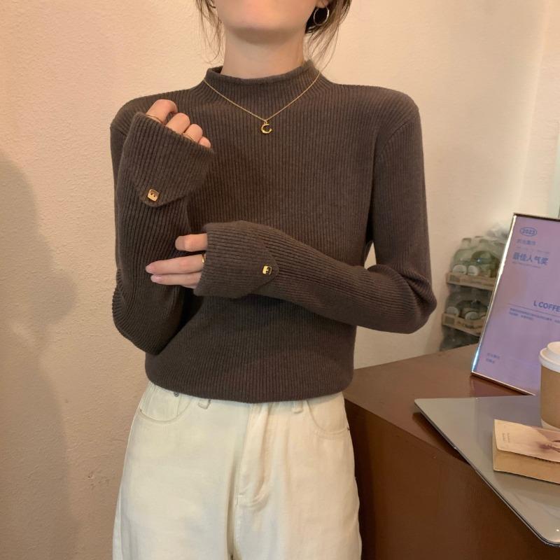 

Autumn and winter new chic semi-turtleneck sweater with long-sleeved slim-fit knitted bottoming shirt women s top One size [recommended 80-60kg]