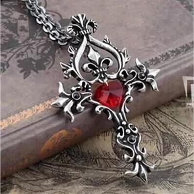 Модный фильм Дневники вампира Готика Фэнтези Красный Крест Ожерелье Панк Стиль Мужчины Ювелирные изделия