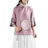 Plus Size Chinese Stand Collar Embroidered Cotton Linen Shirt