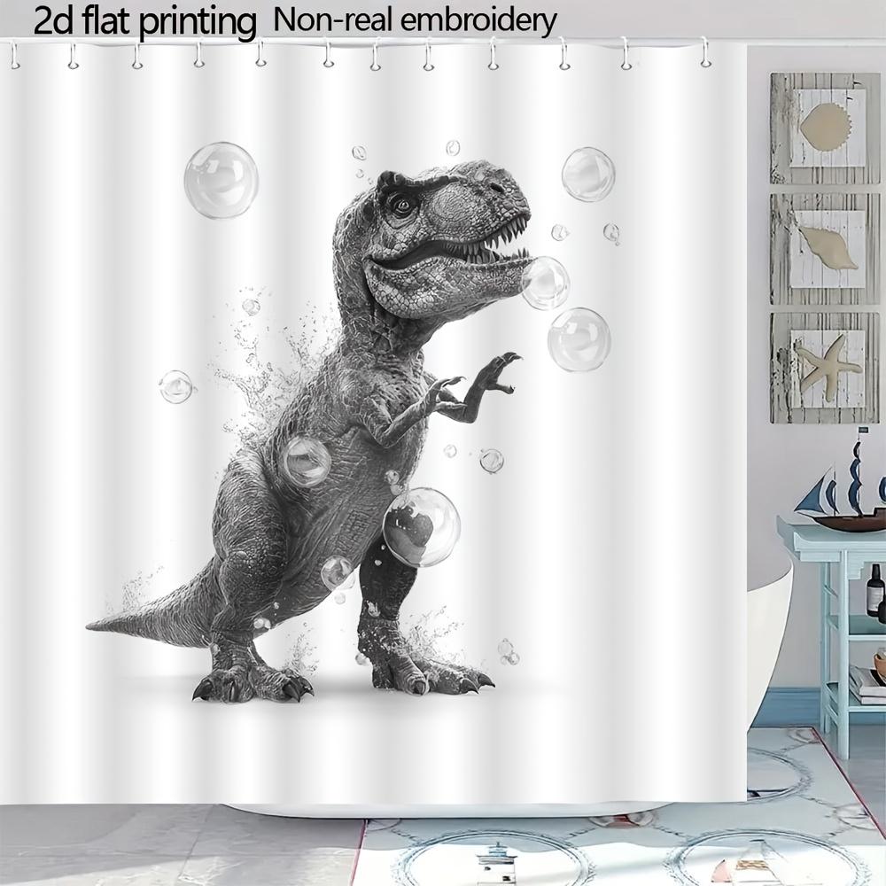 Tyrannosaurus Rex Soap Bubble Shower Curtain 1Pc With 12 Hooks For Bathroom Home Decor Polyester 2D Flat Print 70.8X70.8 Inch