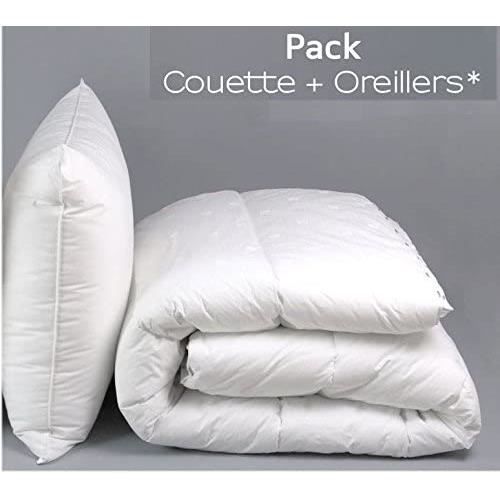 Couette - FABRICATION FRANCAISE - 140 x 200 cm - 450 gr/m² - 1 place - Oreiller 60 x 60 cm
