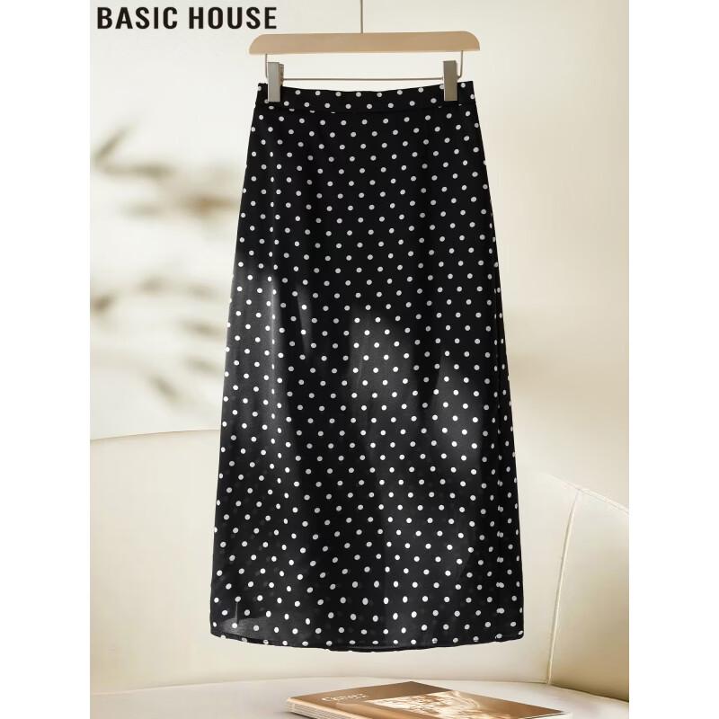 Basic House Women s Polka Dot Slit Midi Skirt