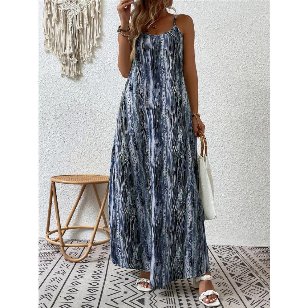 Women's Printed Spaghetti Strap Maxi Dress Casual Loose Summer Long Beach Dress