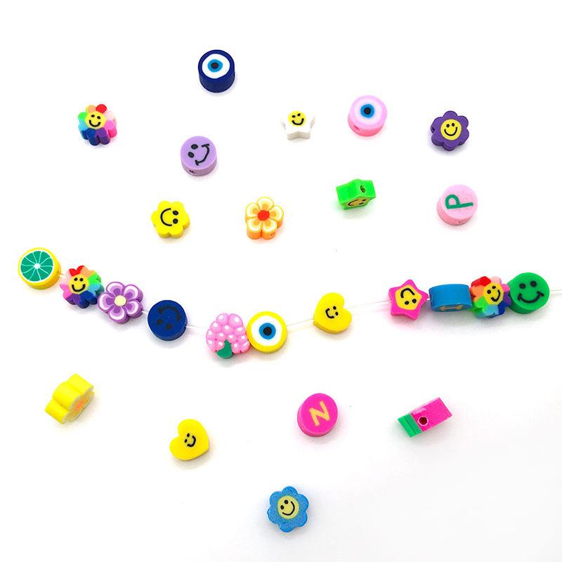 Diy Soft Pottery Bead Separation Mixed Color Fruit Cartoon English Letters Perforated Loose Beads, Sliced Bracelet Material
