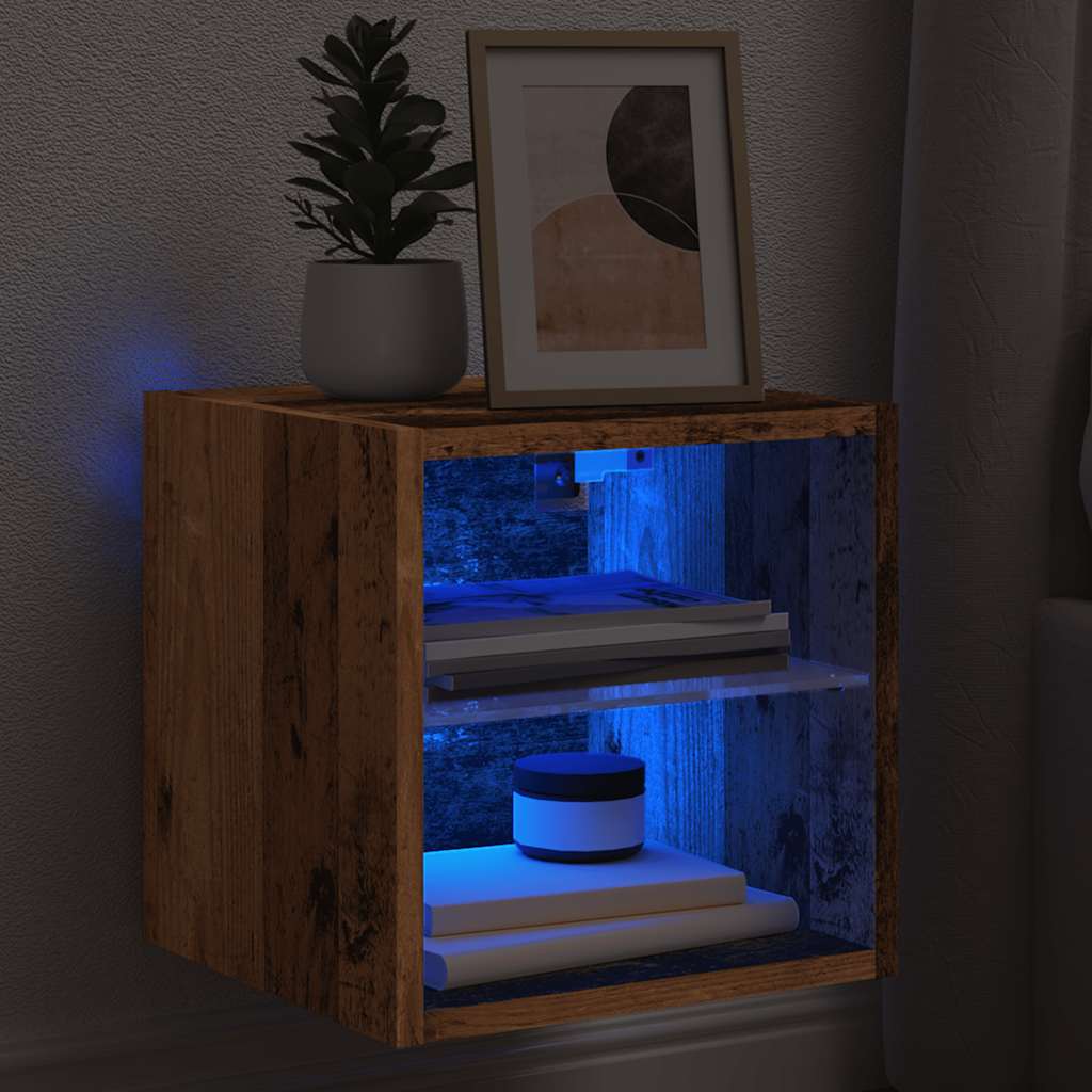 Vidaxl Ścienna Szafka Tv Z Led, Stare Drewno, 30X28,5X30 Cm