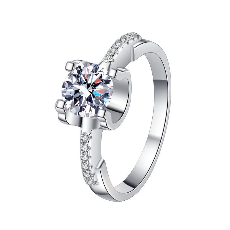 Anel de moissanite 2ct cor D S925, anel de prata esterlina para noivado feminino, anel de diamante, presente de casamento para namorada, joia requintada para presente