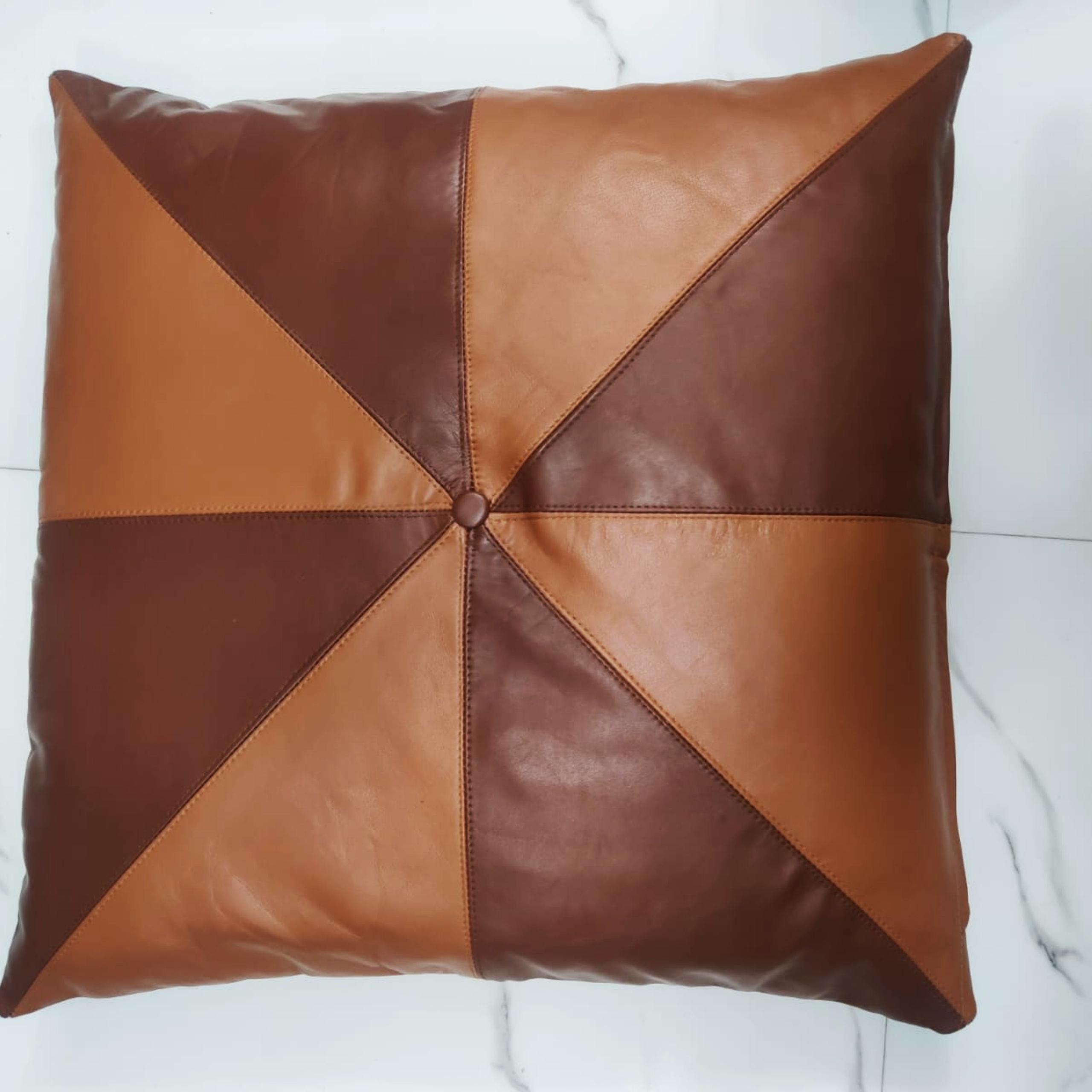 

NOORA Lambskin Leather Pillow Cover, Decorative Sofa Throw Cover for Bedroom & Living Room, Luxury Housewarming Gifts - Tan & Brick Tan 10 X 10