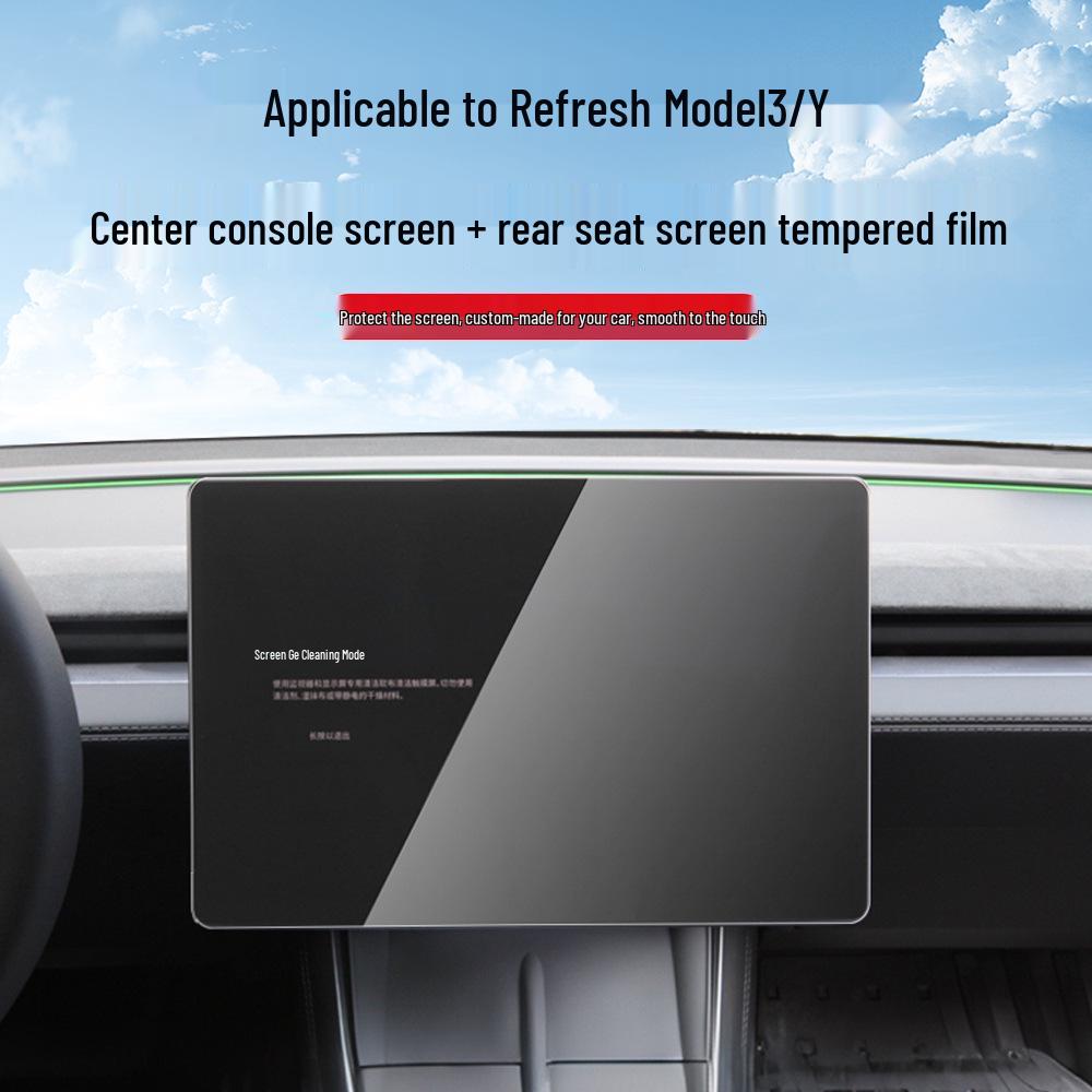 Tesla Model Y/3 Screen Protector Kit: HD Front & Rear Console Films, Dust-Free, Tempered.
