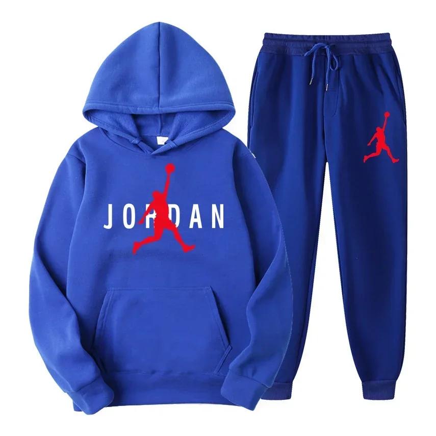 Hoopsport Men Hoodie & Jogger Set, Dynamic Jumping Basketball Athlete Graphic on Hoodie & Pants, Thick Fleece Sport Tracksuit for Weekend Relaxing