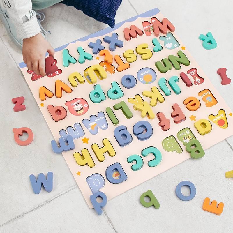 Board Wooden Alphabet Building Block Puzzle Toy For Kid English Cognition