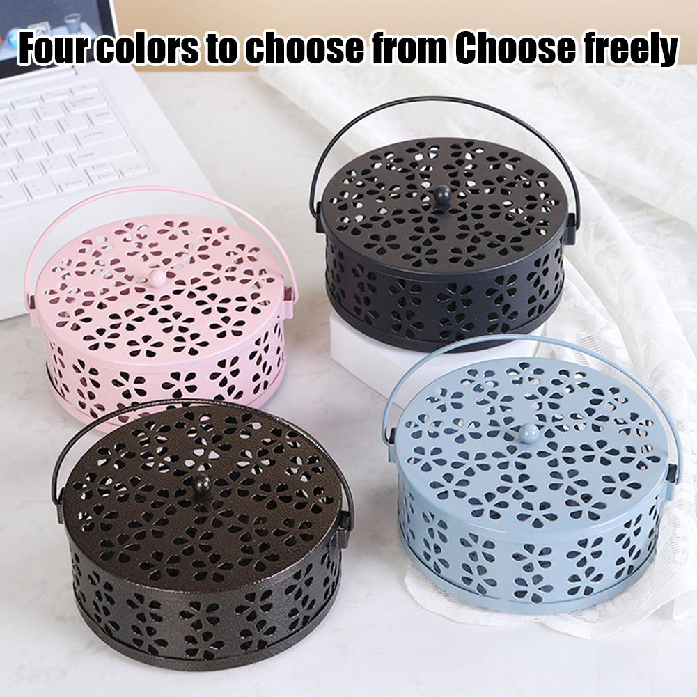 Iron Mosquito Coil Box Mosquito-repellent Household Decor Mosquito Cover Burner Incense Sandalw Q8Q9