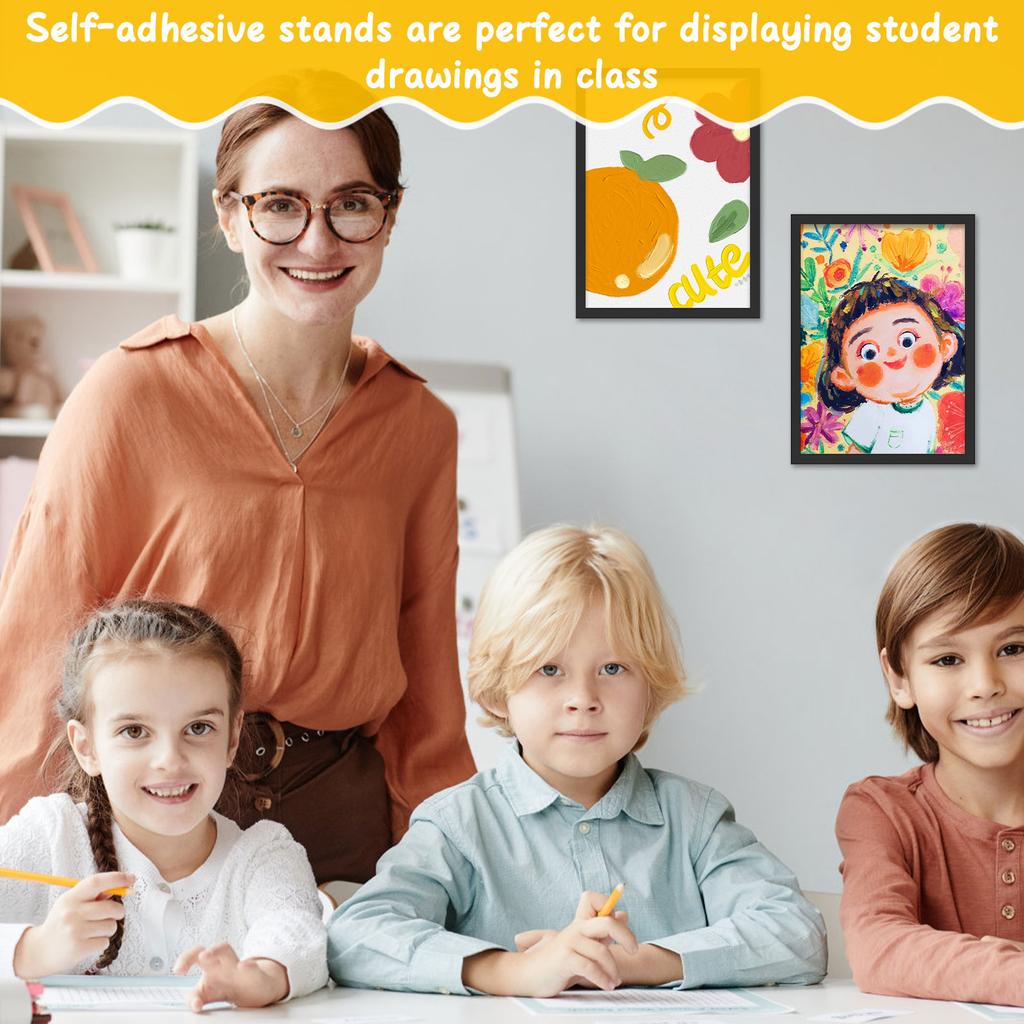 10pcs Rectangular Magnetic Photo Frame 12 x 16 Inch Black Self Adhesive No Punch Display Frame Reusable Art Wall Poster Frame