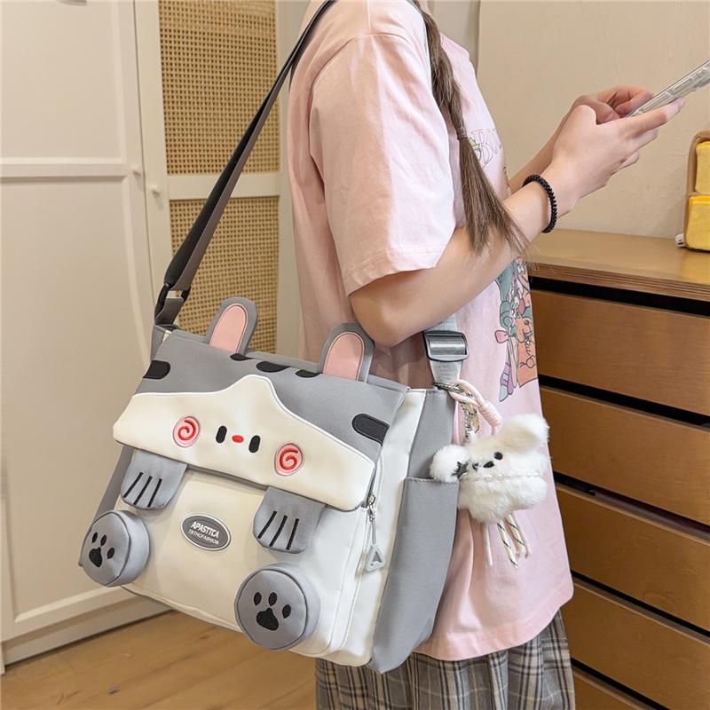 Cartoon-Katze Messenger Bag Damen Große Kapazität Umhängetasche Student Handtasche