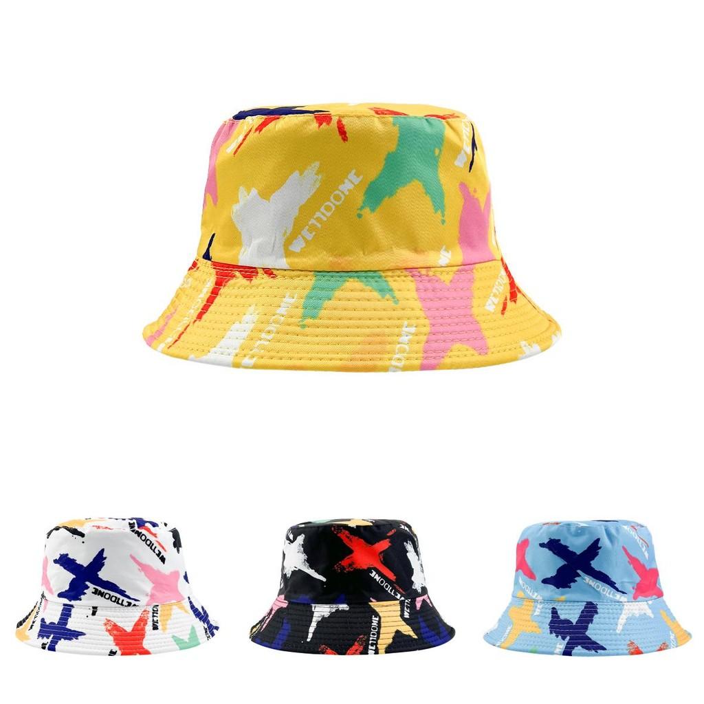Graffiti Sided Double Fisherman Hat Printed Tie Dye Bucket Cap Sunshade Outdoor