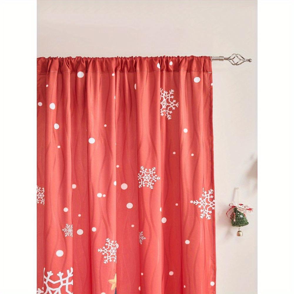 Single Panel Christmas Themed Curtains Living Room Bedroom Decoration Decorative Rod Pole Window Screens Curtain Polyester Ideal For Area