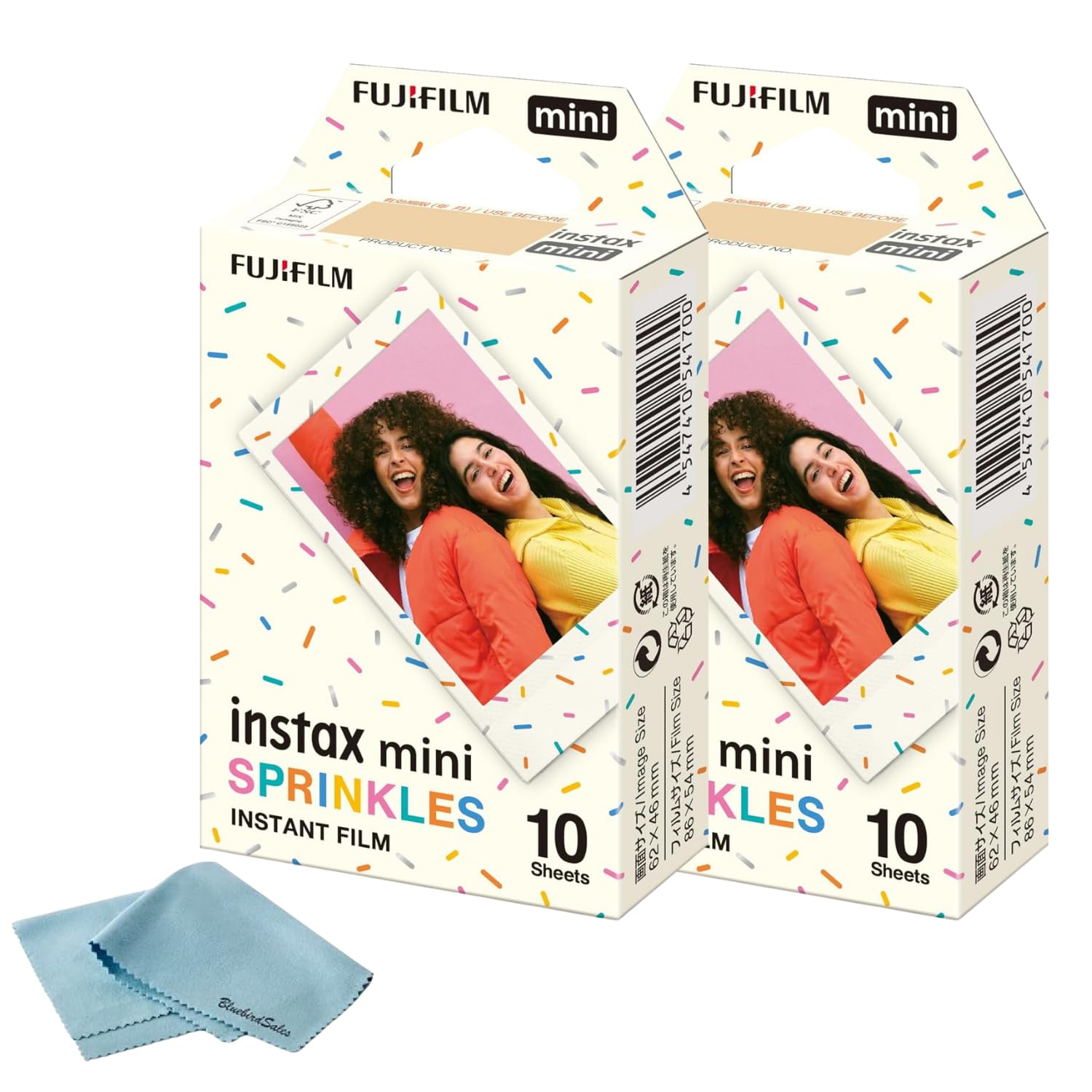 

Fujifilm Instax Mini Sprinkle Film - 20 Exposures + BluebirdSales Microfiber Cleaning Cloth.