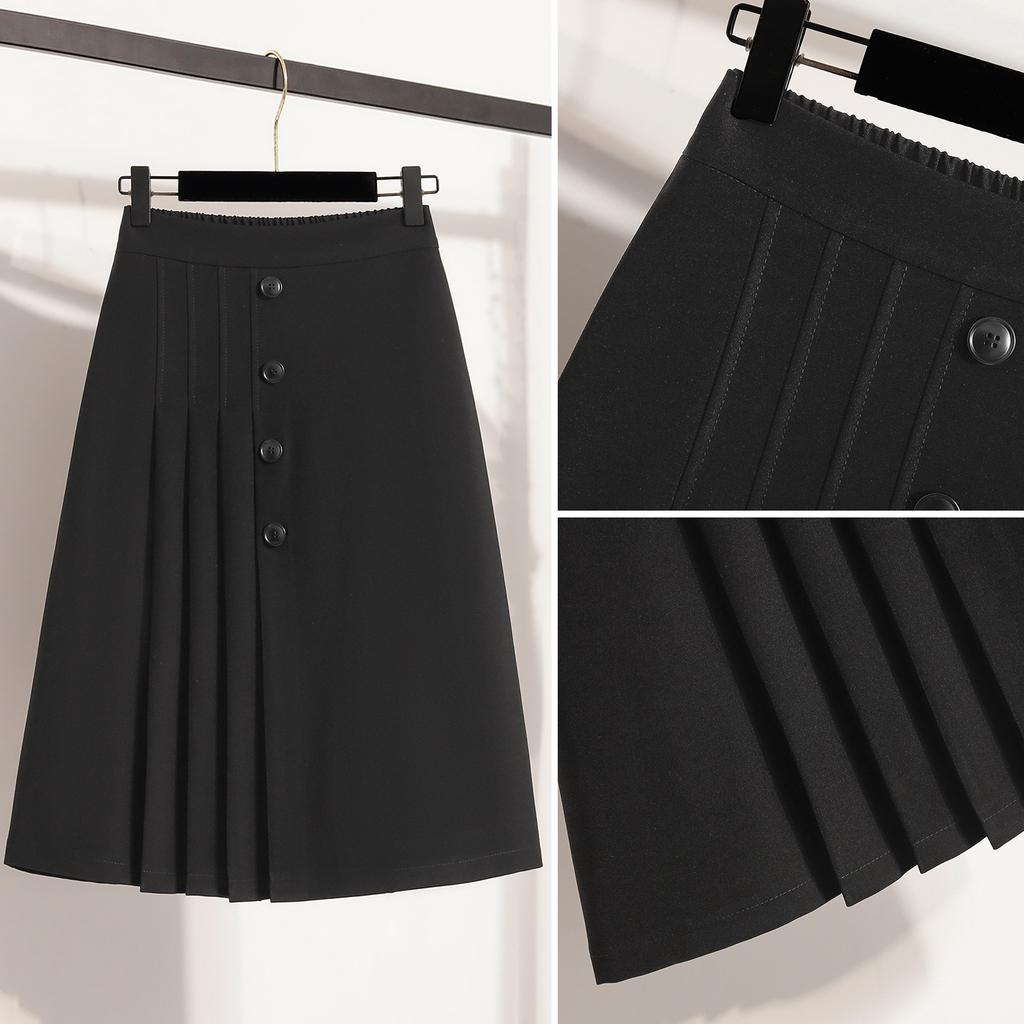 DIMANAF 2025 Plus Size Summer Elastic Skirts Casual Women Loose A-Line Skirt Pleated High Waist Fashion Vintage Maxi