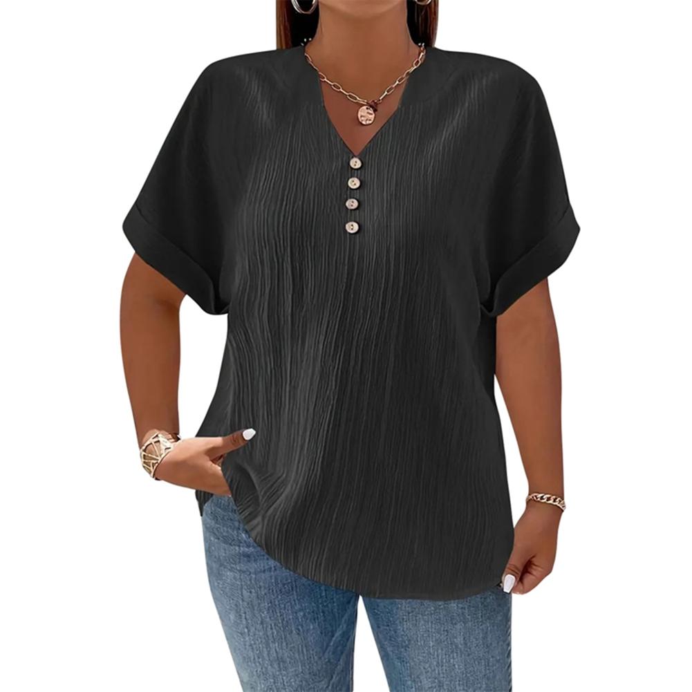 Women s Plus Size Summer V-Neck Loose-Fit Casual Short-Sleeve T-Shirt 2XL