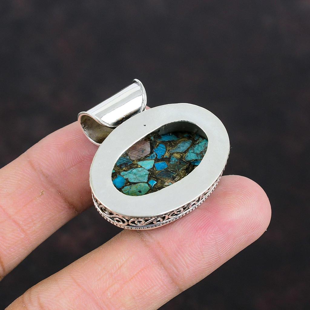Copper Chrysocolla Pendant 925 Sterling Silver Pendant Handmade Gemstone Pendant Vintage Jewelry Gifts For Her Unique Pendant Silver Jewelry