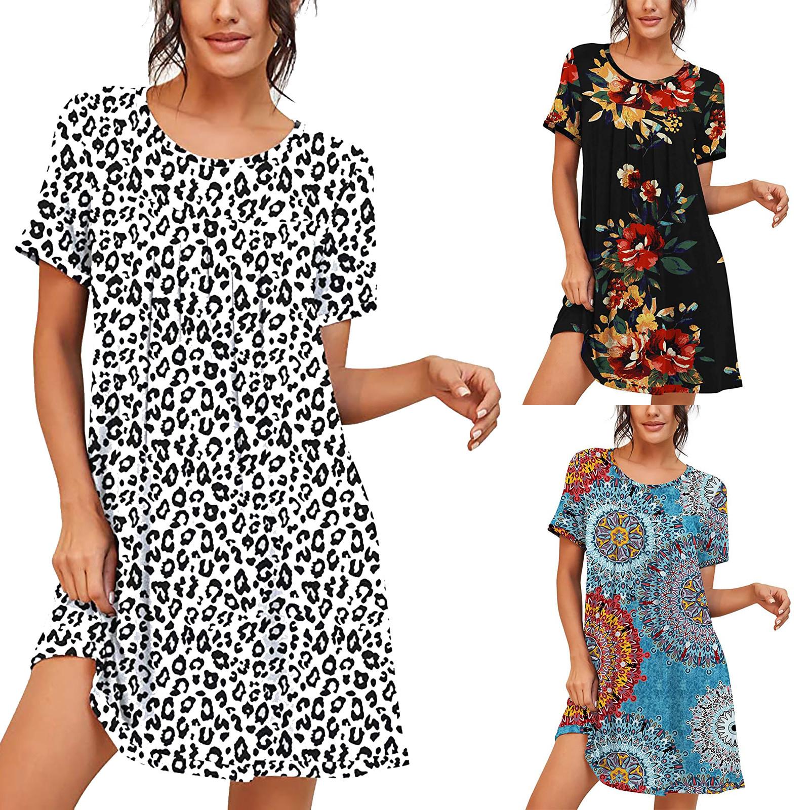 

Women s Sleepwear Short Sleeve Nightgown Soft Sleepshirt Pleated Nightshirt