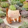 1PC Cute Ceramic Succulent Pot – Smiling Rocking Chair Style Mini Planter for Home Garden Decor