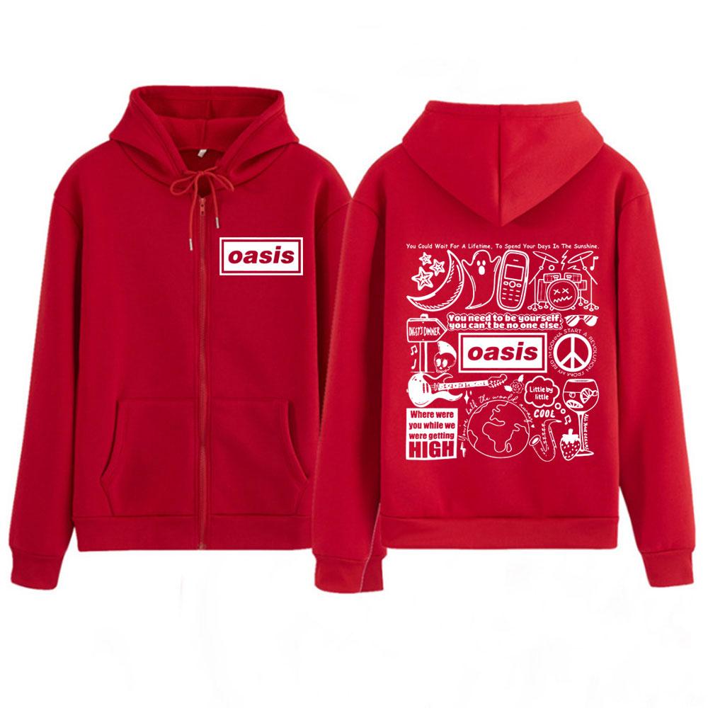 Britische Rockband O-Oasis Live 25 Tour Vintage Reißverschluss-Hoodie Herren Hip Hop Langarm-Sweatshirt Übergroße Zip-Up-Jacke