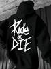 Dark High Street Men's Loyalty Slogan Hand Lettering Art Hip Hop Sweatshirt, Rough Sharp Line Drop Shoulder Long Sleeve Top