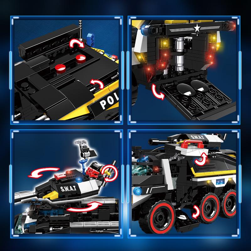 Tech Swat Team Thunder Heavy Armed Carrier Assembles Model Boy Patchwork Building Block Toy
