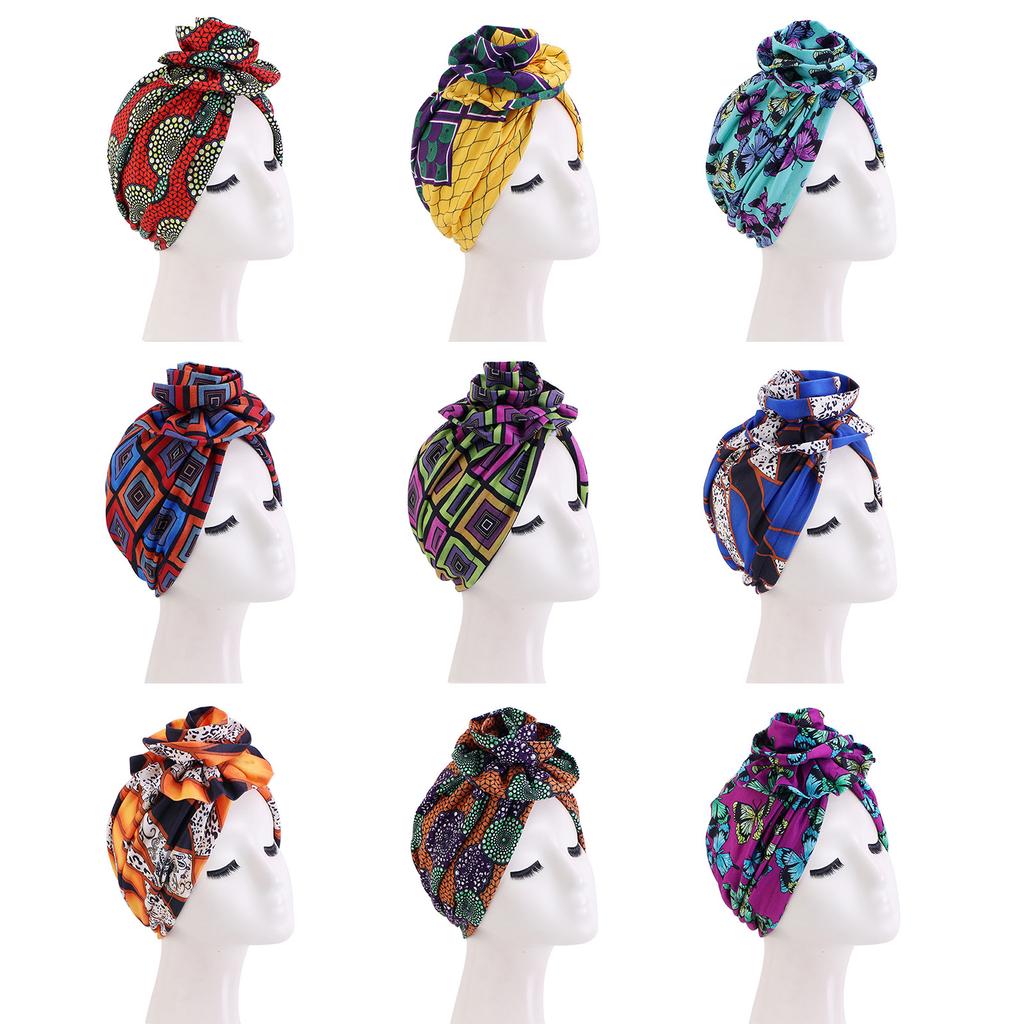 Women Turban Hats Bohemia Printing Knot Muslim Headwraps Sunscreen Beanie Cap Pre-Tied Bonnet Elastic Bandanas Chemo Covers Cap