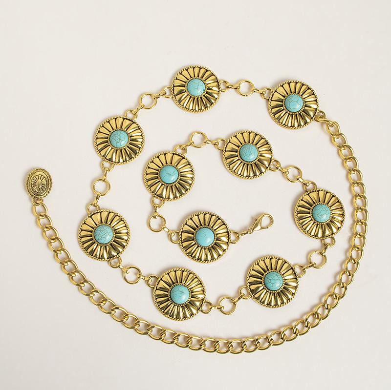 Spring New Heavy Industry Thick Thick Chain Turquoise Western Style Women's High-end Waist Chain Metal Ethnic Style Belt