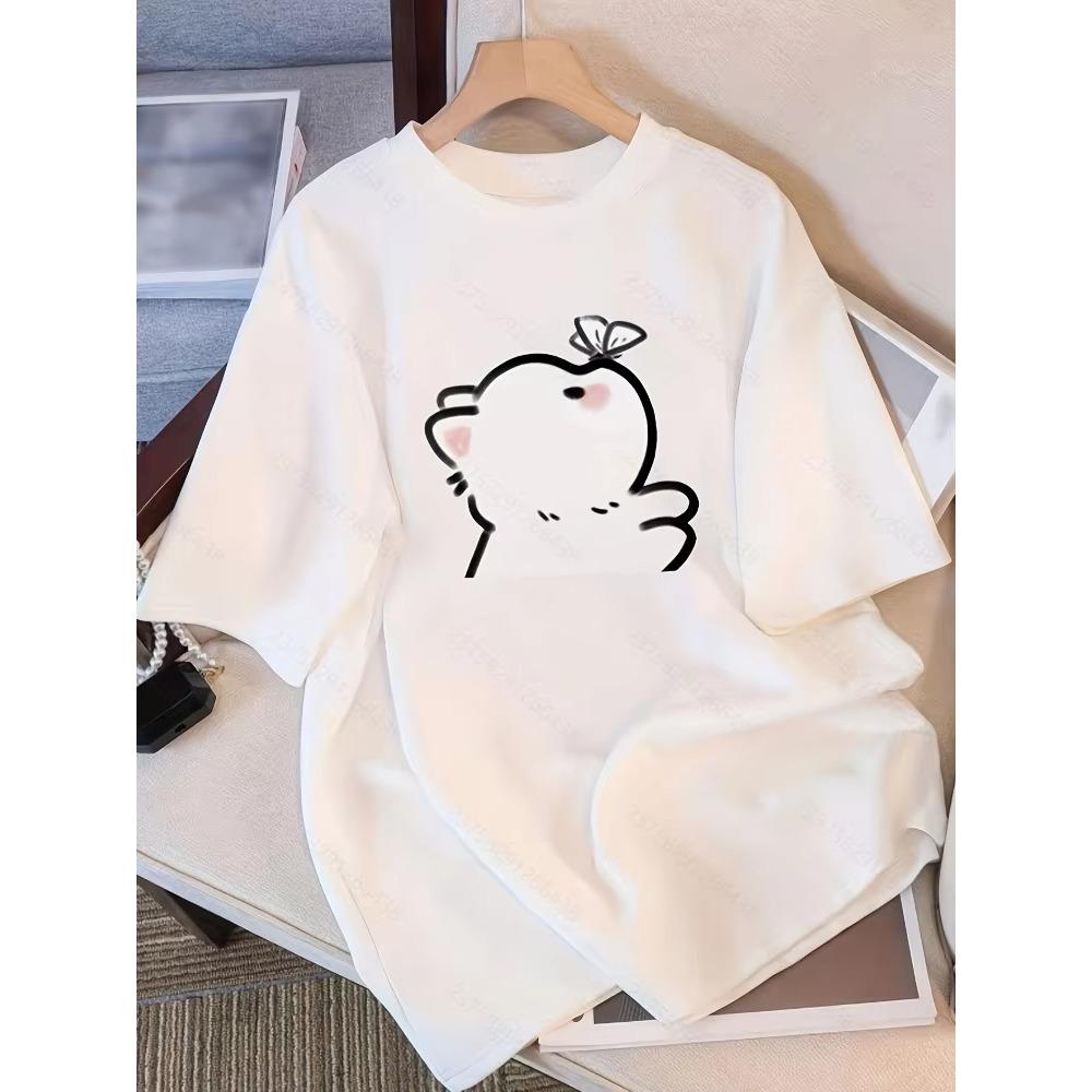 Korejský styl Roztomilé bílé kočičí tričko Kawaii Kreslené Tričko pro milovníky koček Dárek Grafické Tričko Krátký rukáv Univerzální pro Muže Ženy Módní