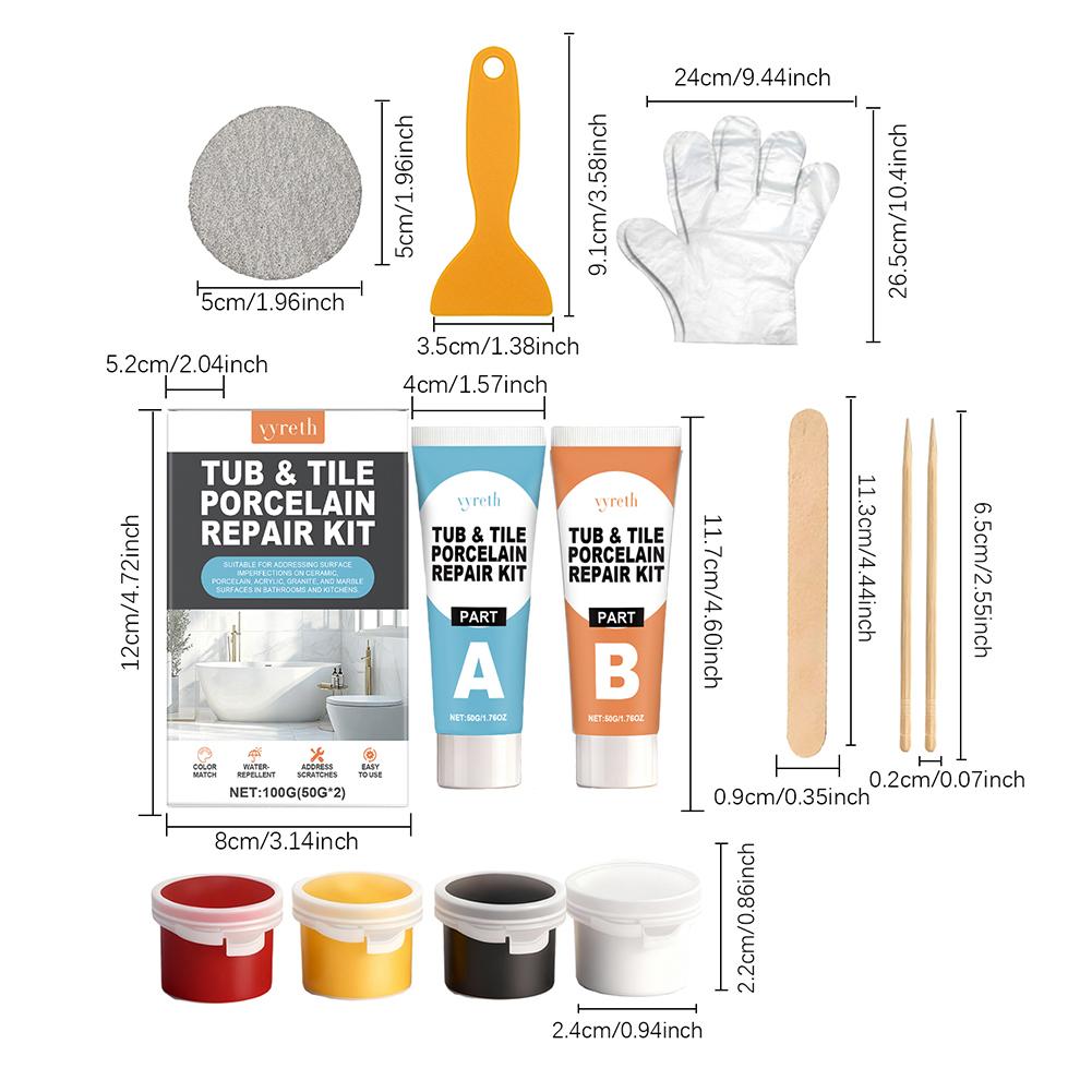 Porcelain Repair Kit White Bathtub & Tile Repair Kit For Shower Fiberglass Acrylic Ceramic Chips Cracks Holes Fix Repair Paste