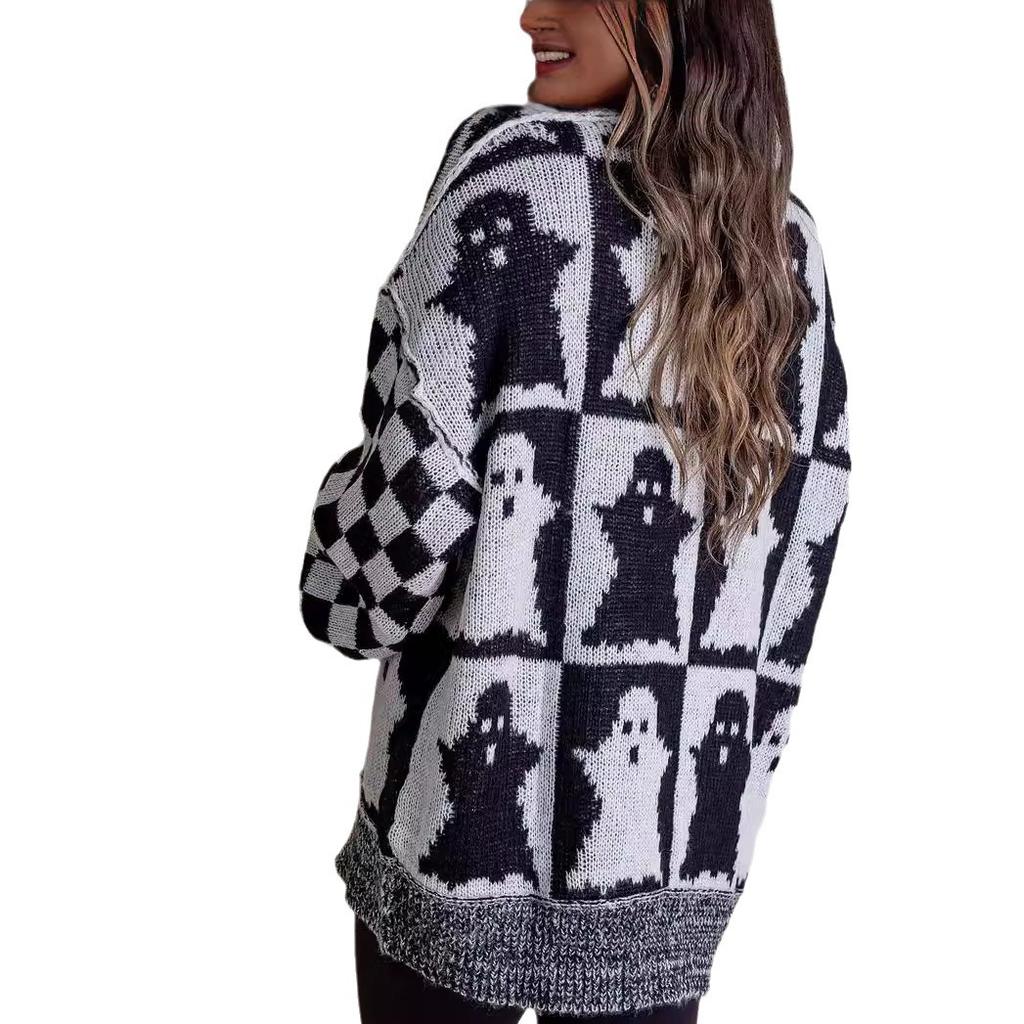 Herbstmode Damenpullover Lässiger lockerer Rundhalspullover für Halloween