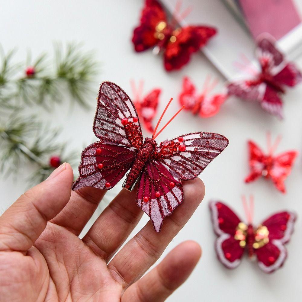 10 ks Zlatý prášek Vánoční stromek Dekorace s klipem Třpytivý Motýl Párty potřeby