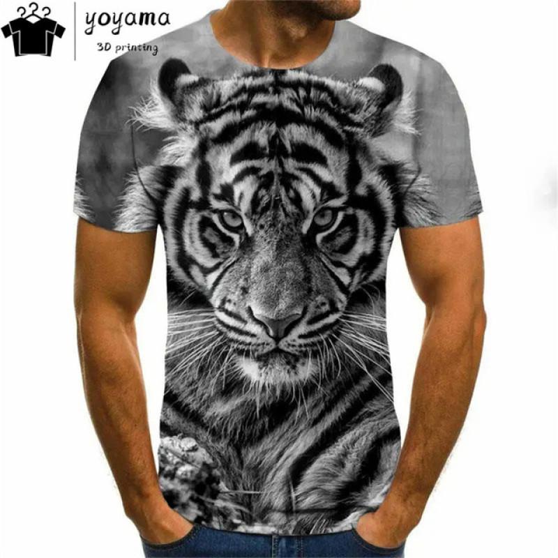 Men's T-Shirt With Print 3d Tiger Print Tees Tops Fashion Men Animal Pattern T Shirt Oversized Streetwear O-Neck Fashion Clothes