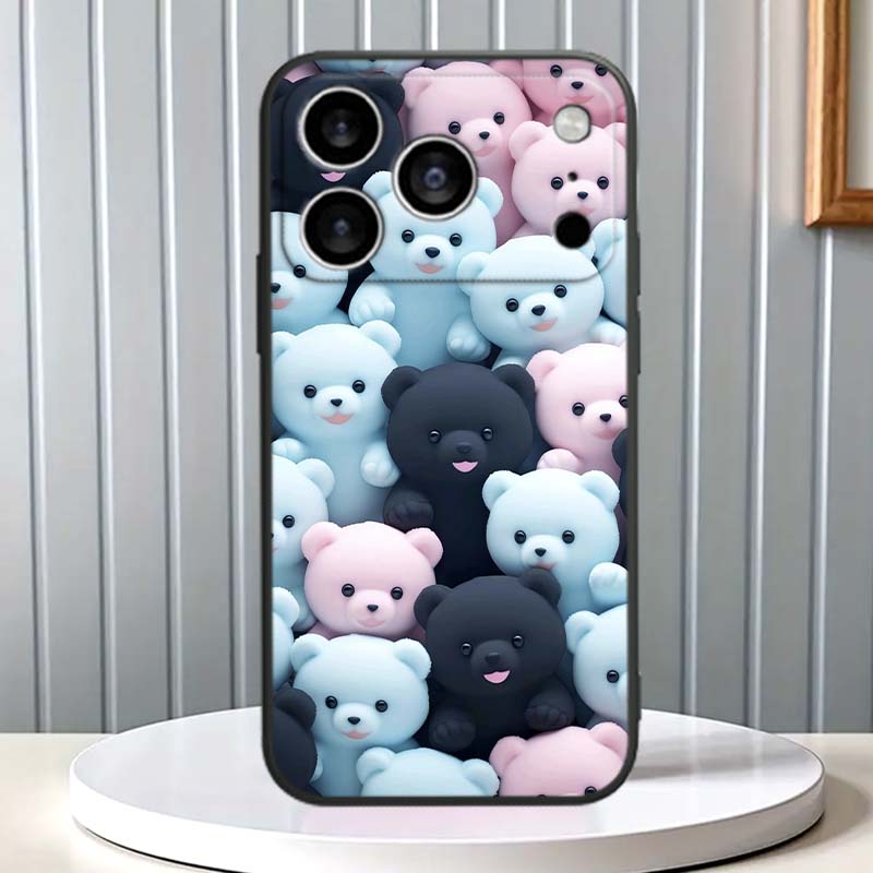 Cartoon Animals Cute Phone Case For Apple iPhone 17 16 16E 15 14 13 12 11 Pro Max Plus Black Soft Silicone