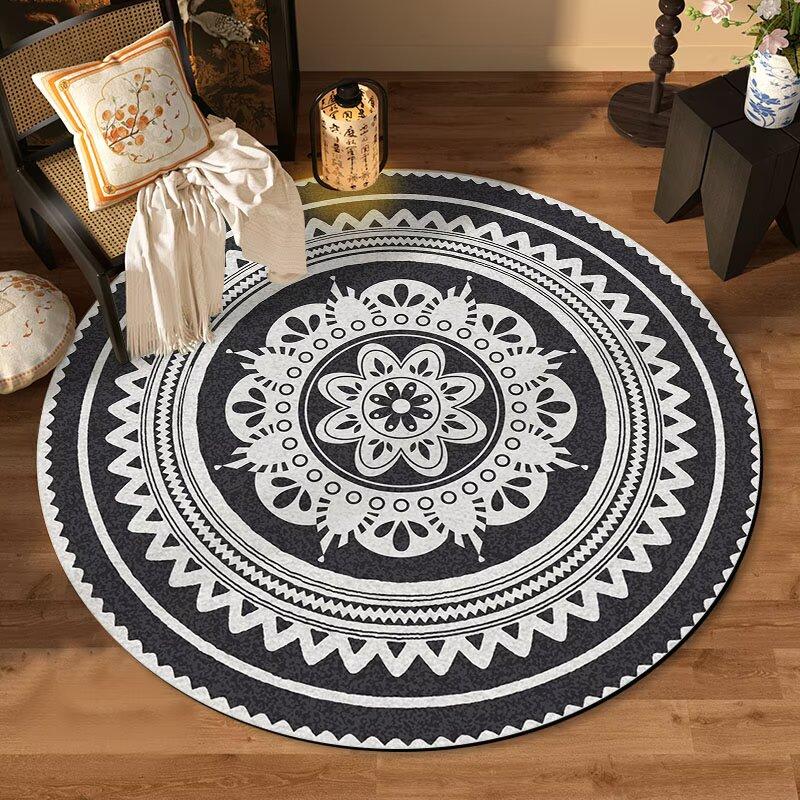 

Round Datura Flower Carpet Black White Non-slip Washable Bedroom Decoration Chair Mat Lounge Rugs Entrance Floor Mat 60*60cm