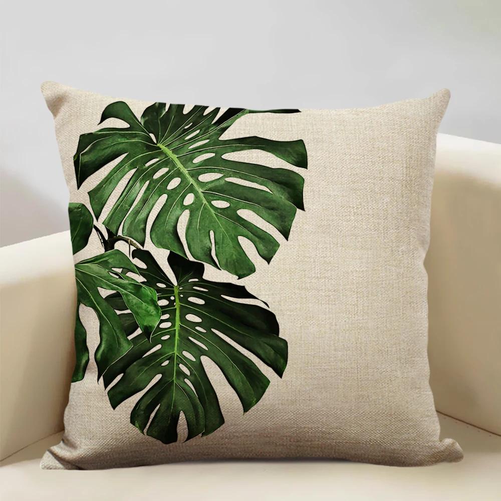 Plant Leaf Cushion Cover Home Decoration Sofa Chair Car Pillow Case Soft Linen Pillowcase 45x45cm