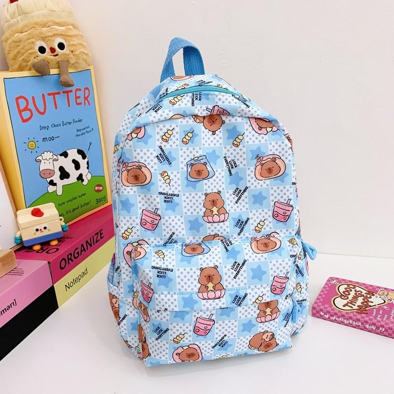 Capybara Cute Pudding Milk Tea Checkered Cartoon Pattern Children Backpack