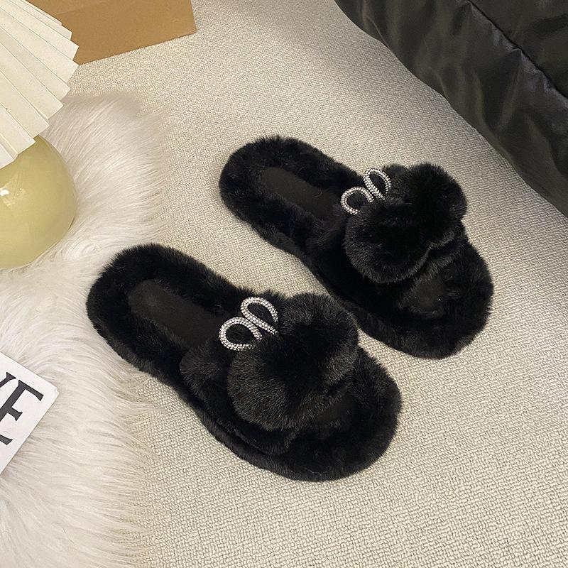 

Cartoon cute Mickey one-word fluffy slippers female 2025 autumn and winter new fashion home niche student fluffy drag 35