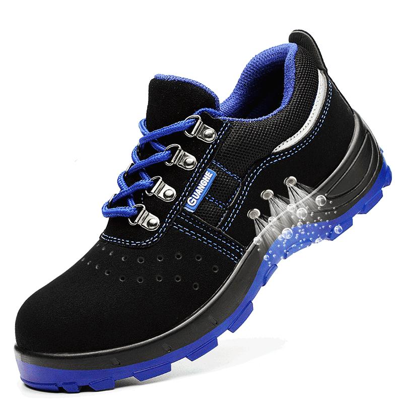 

Рабочая защитная обувь со стальным носком, мужские дышащие нескользящие защитные туфли из коровьей кожи, повседневные кроссовки 36